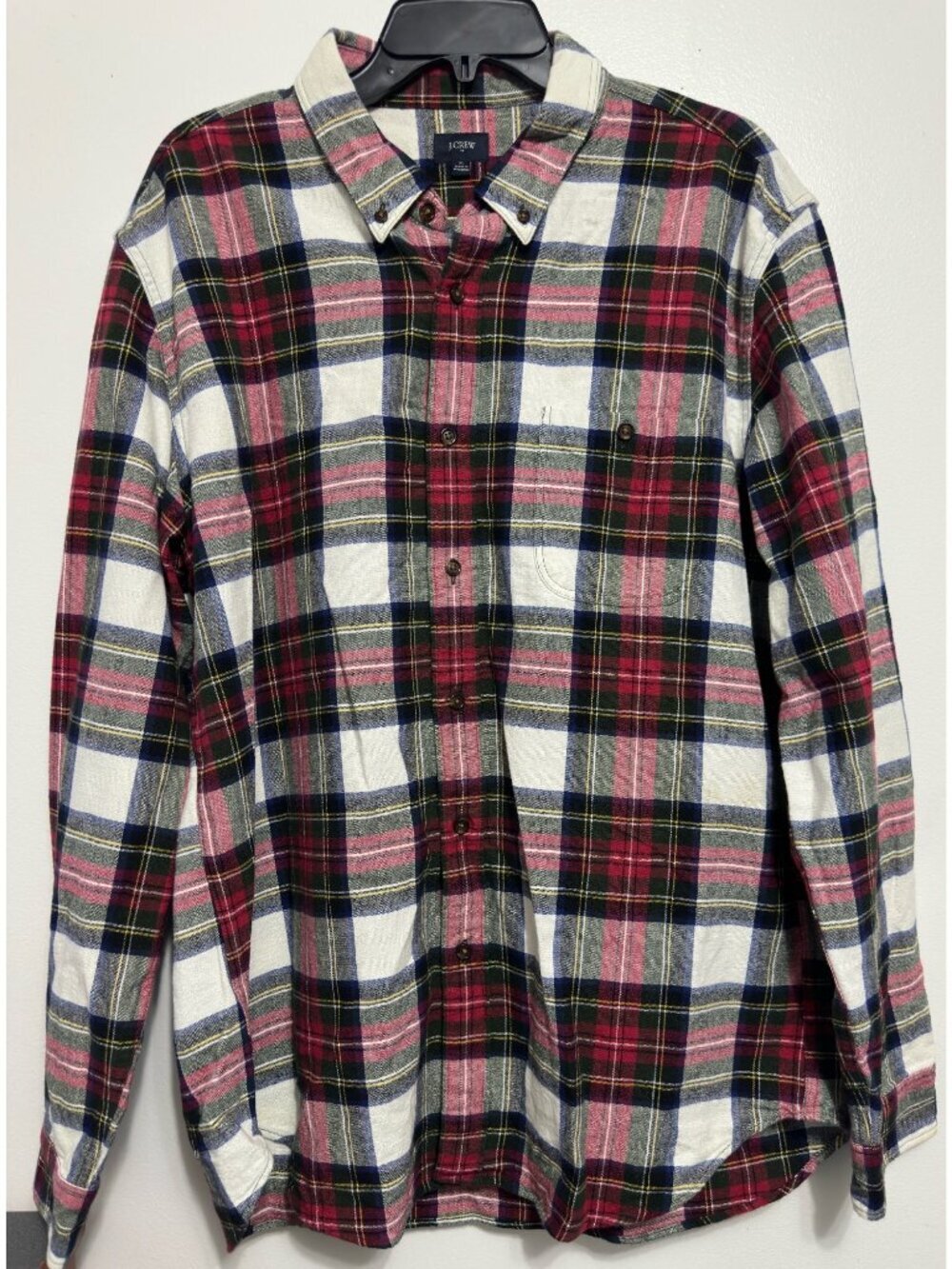 J.Crew Mens Plaid Flannel Button-Down Shirt With Elbow Patches XL Cotton Red/Gre
